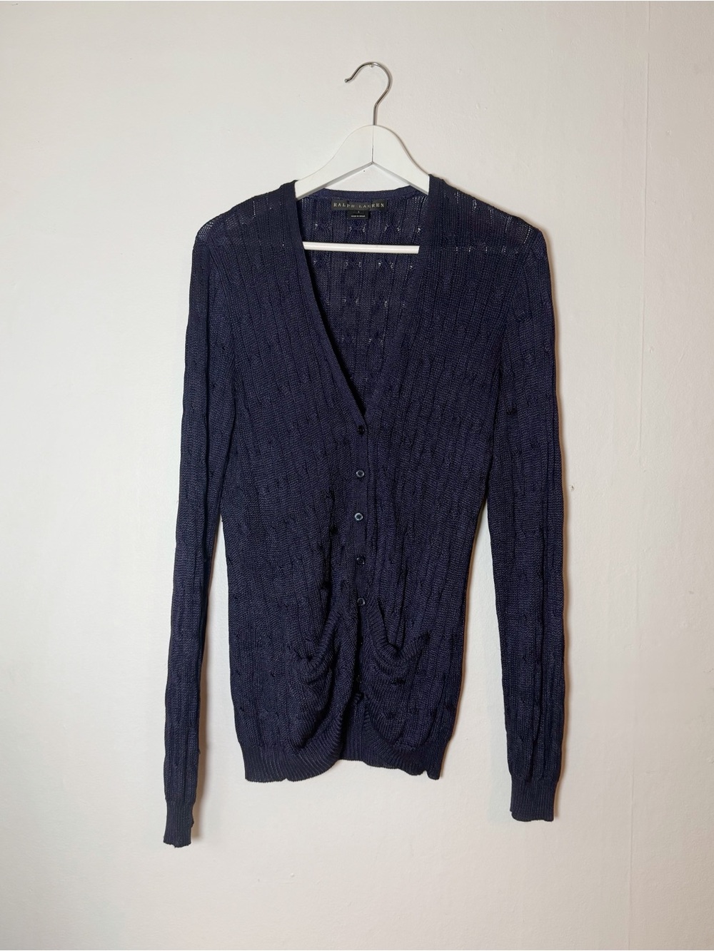 Ralph Lauren Black Label 100% Silk Cable-Knit Cardigan - Navy